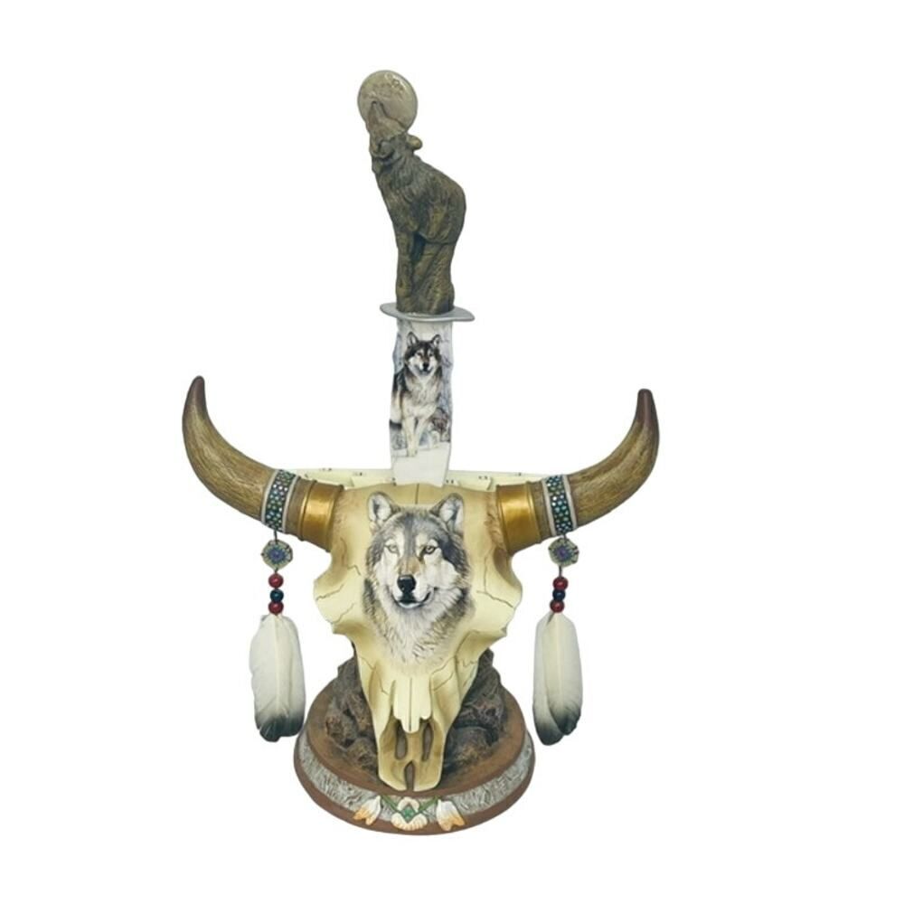 Bradford Exchange Mystic Spirit Display Sacred Meeting Bull Skull Horn Figure
